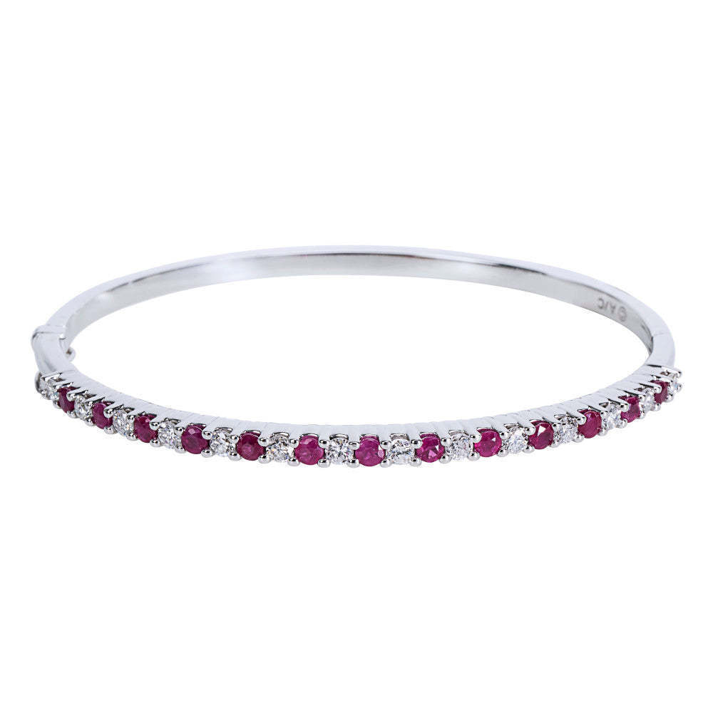 IGI Certified Diamond & Ruby Bangle Bracelet in 14K White Gold (2.13 CTW)